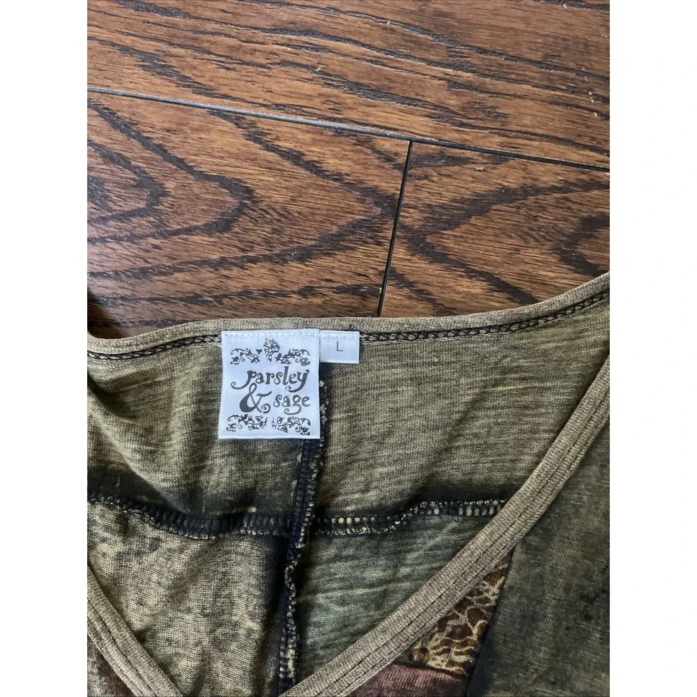 NWOT Parsley & Sage Earth L Patchwork Stripe Geometric 3/4 Sleeve V Neck Dress